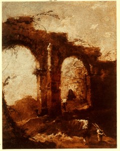 Capriccio with Ruined Arches, a Dome in the Background image