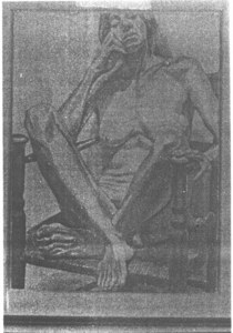 Female Model Seated in Wicker Chair, Legs Crossed image