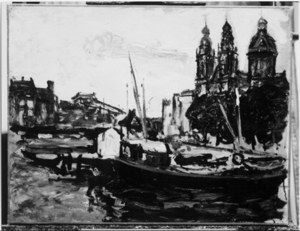 Holland - Barges on the Amsterdam Canal image