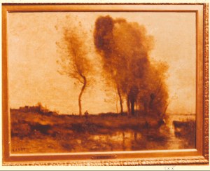 Landscape with Two Cows Watering Near a River image