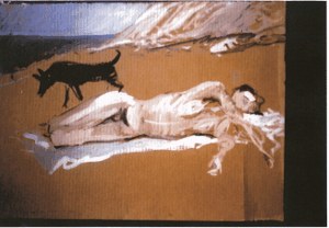 Male Nude with Black Dog (cardboard) image