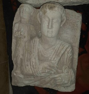 Palmyra Funerary Sculpture of a Young Man with Smaller Figure image