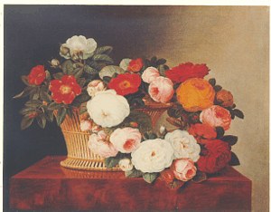 Still Life of Roses in a Basket on a Table image