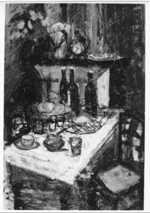 Still Life with Table at Fireplace (3 Bottles) image