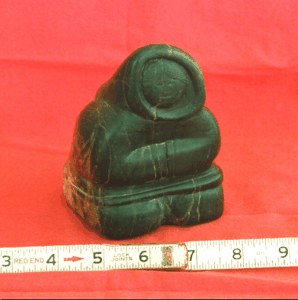 Stone Carving of Seated Eskimo with Hood image