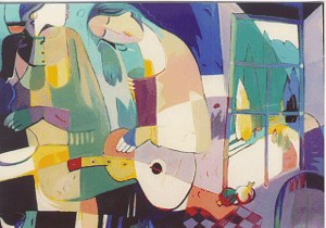Untitled Ali Golkar Painting of Woman with Guitar image