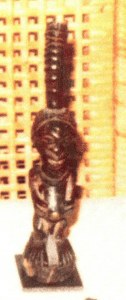 Wooden African Carving of Man Wearing Dik Dik Headpiece image